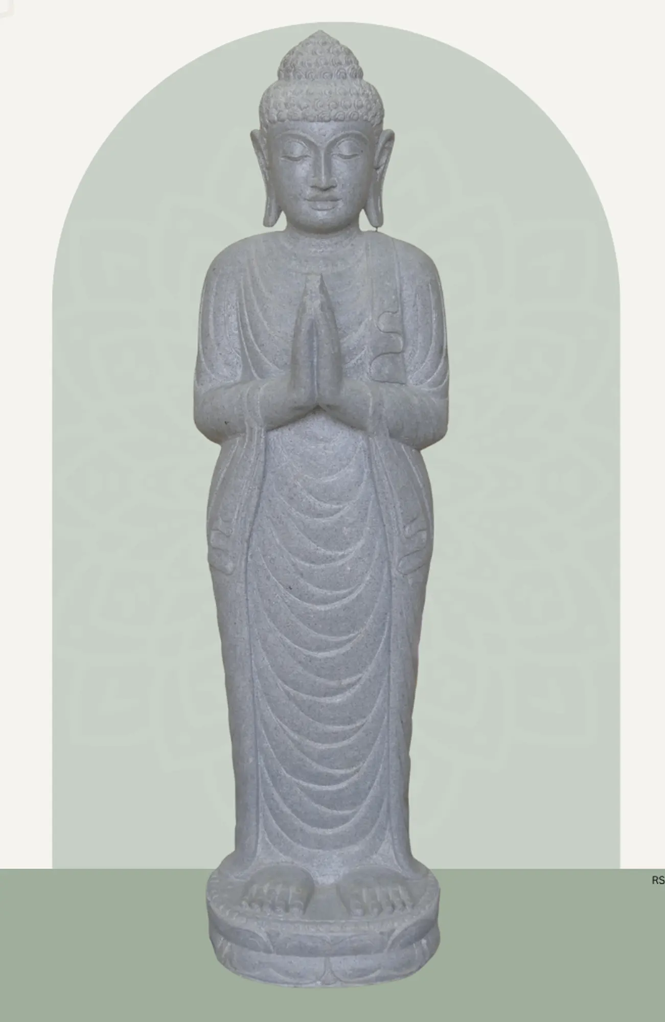  Product image 1 of the product “Standing Buddha made of Riverstone, position Namaskara , H. 118cm. ”